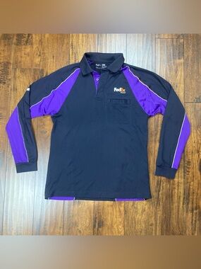 FedEx Uniform Polo Long Short Sleeve Collar Black/Purple Reflective Men’s M.